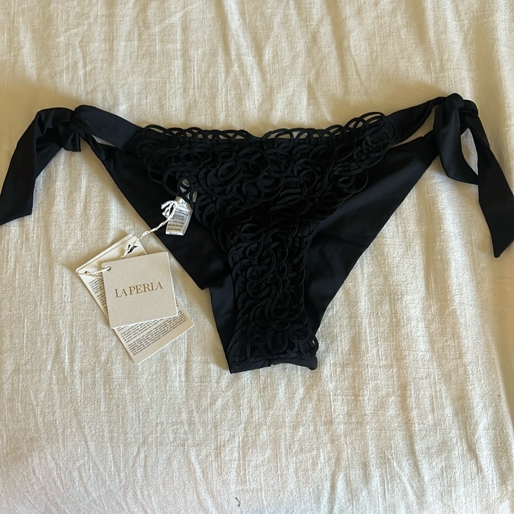LA PERLA bikini ribbon bottom brief — black